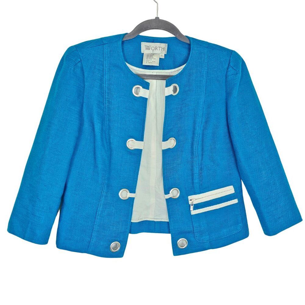 Blue White Nautical Cotton Linen Resort Blazer Suit Jacket Sailor Beachy Boating